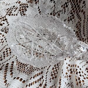 Vintage Cut Glass Star Pattern Divided Candy Dish Trinket Dish